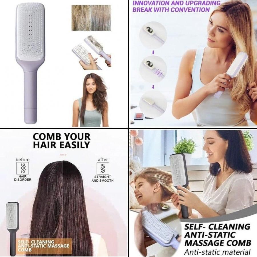 4-in-1 Self-Cleaning Anti-Static Hair Comb – Easy Detangling & Scalp Massage (Men, Women & Kids)
