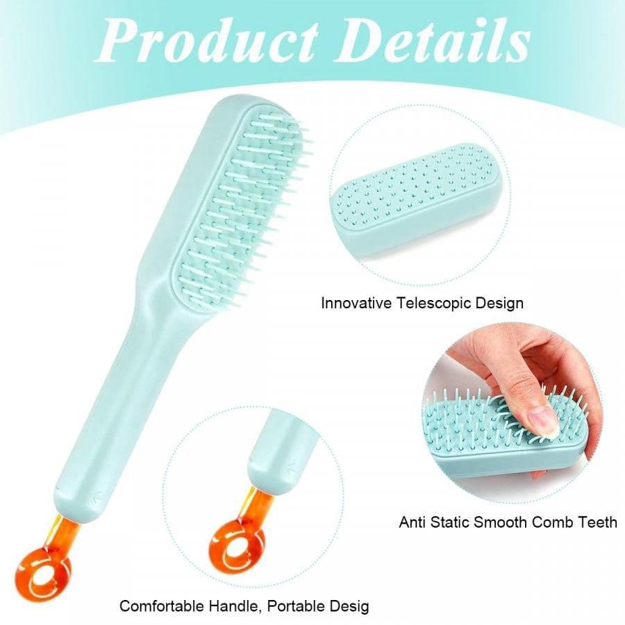 4-in-1 Self-Cleaning Anti-Static Hair Comb – Easy Detangling & Scalp Massage (Men, Women & Kids)